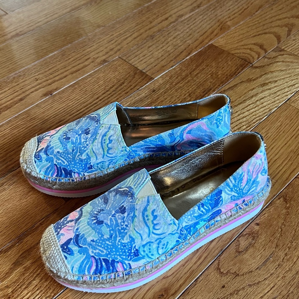 Lilly Pulitzer NEW Marlo Platform Espadrilles in Saltwater Blue Shade NEW Size 6